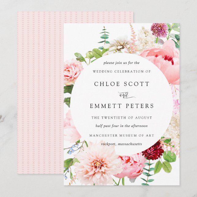 Blush Pink Peony Rustic Floral Wedding Einladung (Vorne/Hinten)