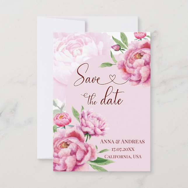 Blush Pink Peony Save the Date Card (Devant)