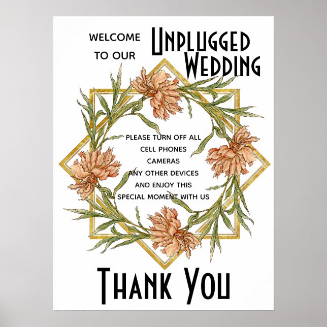 Blush Pink Peony Unplugding Wedding Sign Poster (Vorne)
