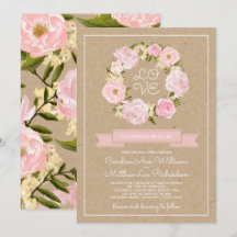 Blush Pink Peony Wreath Kraft Papier Hochzeit