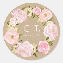 Blush Pink Peony Wreath Kraft Papier Hochzeit