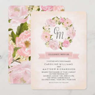 Blush Pink Peony Wreath Watercolor Wedding Einladung