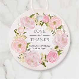 Blush Pink Peony Wreath Wedding Vielen Dank Geschenkanhänger