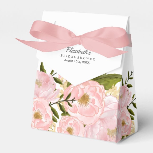 Blush Pink Peonys Brautparty Gefälligkeitsboxen Geschenkschachtel (Vorderseite)