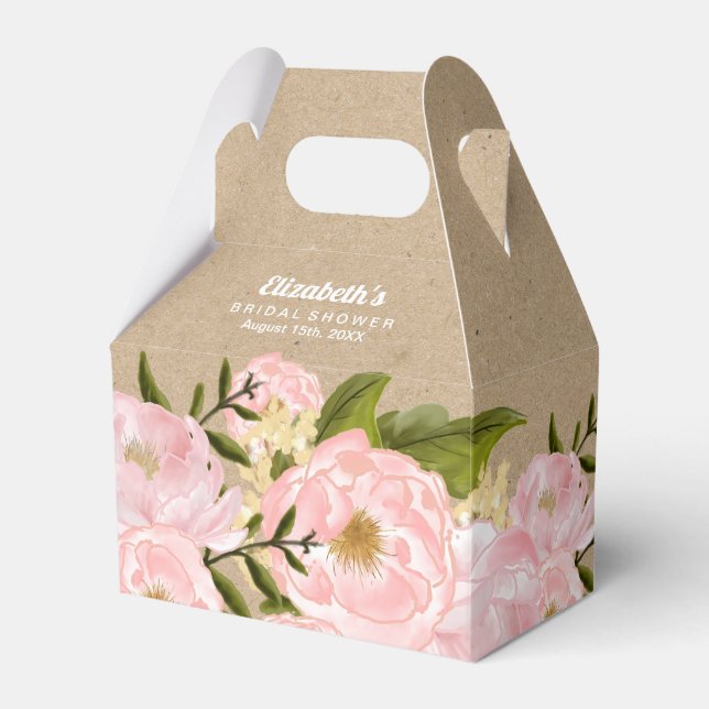 Blush Pink Peonys Brautparty Gefälligkeitsboxen Geschenkschachtel (Vorderseite)