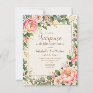 Blush Pink Pfingstrose Gold Floral Überraschung 75 Einladung