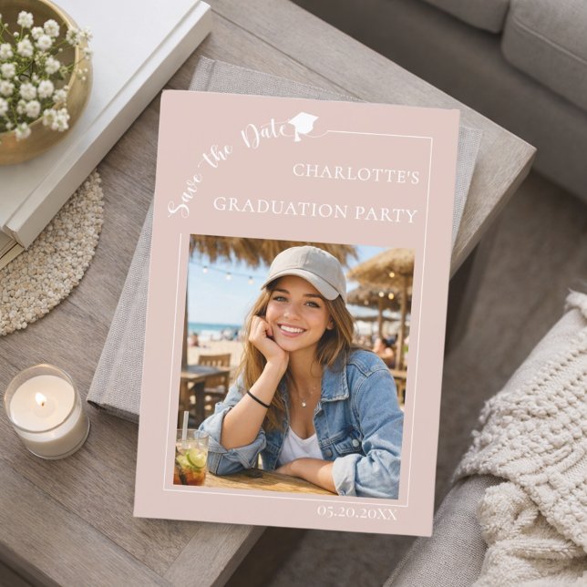Blush Pink Photo Graduation Party Save the Date (Von Creator hochgeladen)