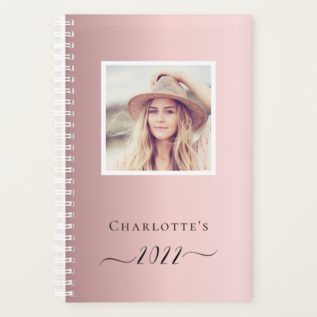 Blush pink photo monogram name planer (Vorderseite)