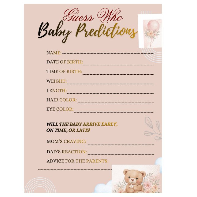 Blush pink  Playful Baby Shower Predictions game (Von Creator hochgeladen)