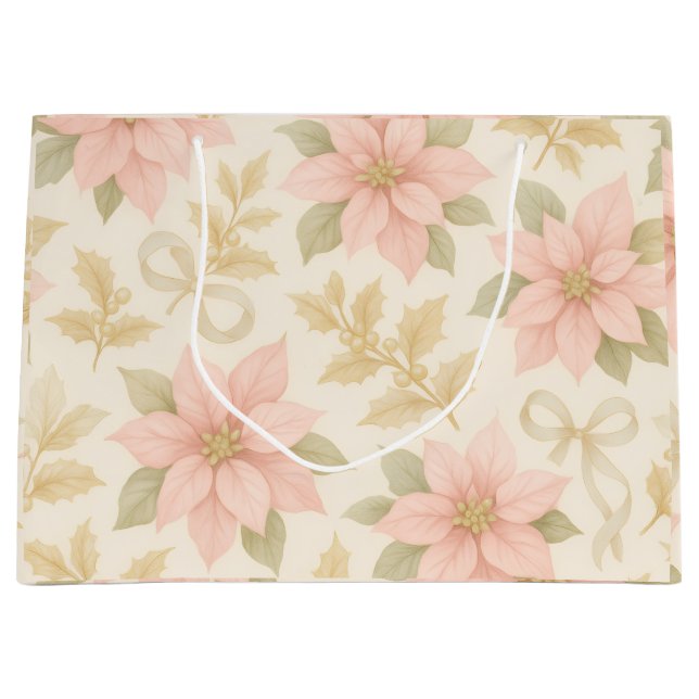 Blush Pink Poinsettia Holiday Gift Bag Große Geschenktüte (Vorderseite)