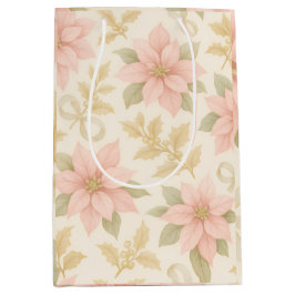 Blush Pink Poinsettia Holiday Gift Bag Mittlere Geschenktüte