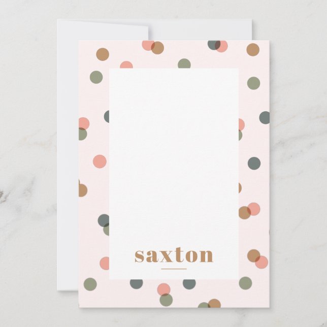 Blush Pink Polk a dot Confetti Personalisierter Na Mitteilungskarte (Vorderseite)