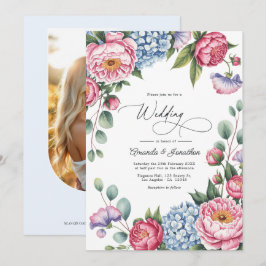 Blush Pink, Powder Blue & Lavender Floral Wedding Einladung