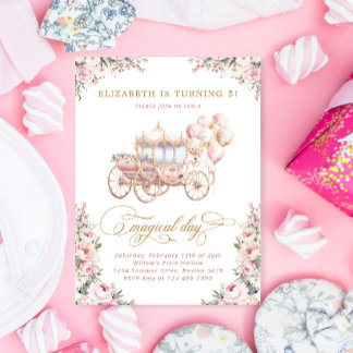 Blush Pink Princess Carriage Girl Birthday Party  Einladung
