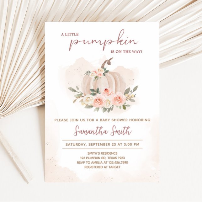 Blush Pink Pumpkin Baby Dusche Einladung (Girl Blush Pumpkin Baby Shower Invitation)