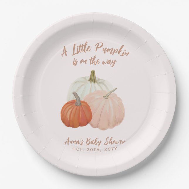 Blush Pink Pumpkin Baby Dusche Pappteller (Vorderseite)