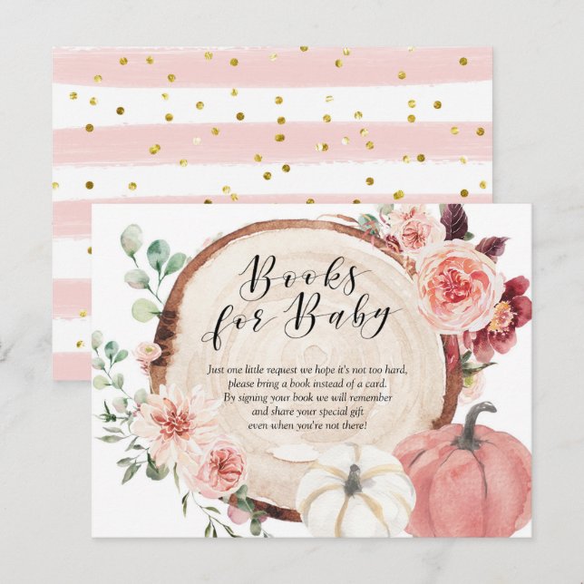 Blush Pink Pumpkin Blumenbücher für Babydusche Einladungspostkarte (Vorne/Hinten)