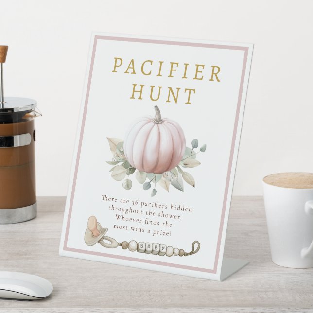 Blush Pink Pumpkin Pacifier Hunt Baby Shower Sockelschild (In SItu)