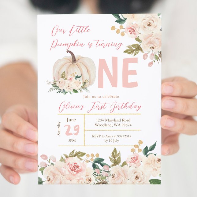 Blush Pink Pumpkin Wende One Birthday Einladung (Von Creator hochgeladen)