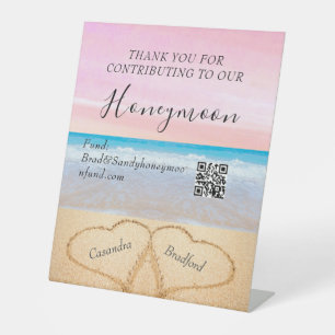 Blush Pink Purp Beach Hochzeit 2 Herzen im Sand Sockelschild
