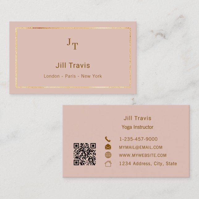 Blush pink QR code Business Card Visitenkarte (Vorne/Hinten)
