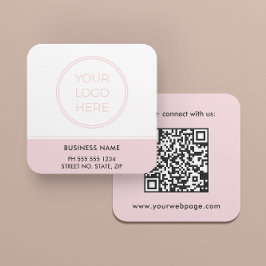 Blush Pink QR Code Logo Square Business Card Quadratische Visitenkarte