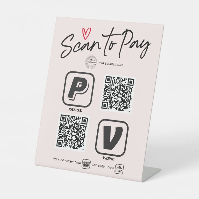 Blush Pink QR-Code scannen, um moderne Kalligrafie Sockelschild (Vorderseite)