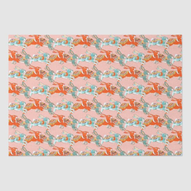 Blush Pink Rabbit Bunny Niedlich Folk Muster Seidenpapier (Vorderseite)