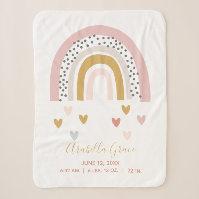 Blush Pink Rainbow Baby Script Geburtsstunde Sherpadecke (Vorderseite)