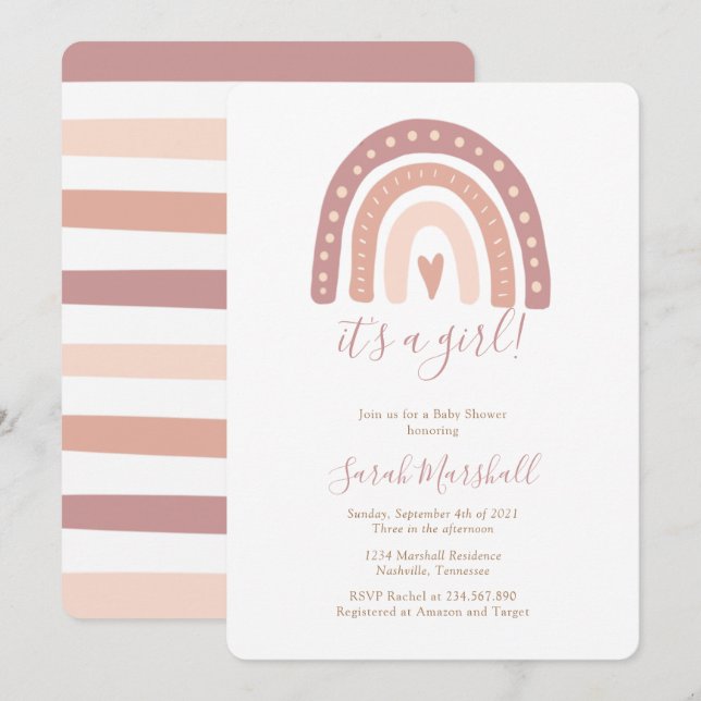 Blush Pink Rainbow Girl Es ist eine Girl Baby Dusc Einladung (Vorne/Hinten)