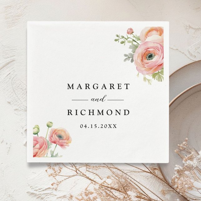 Blush Pink Ranunculus Floral Wedding Serviette (Von Creator hochgeladen)