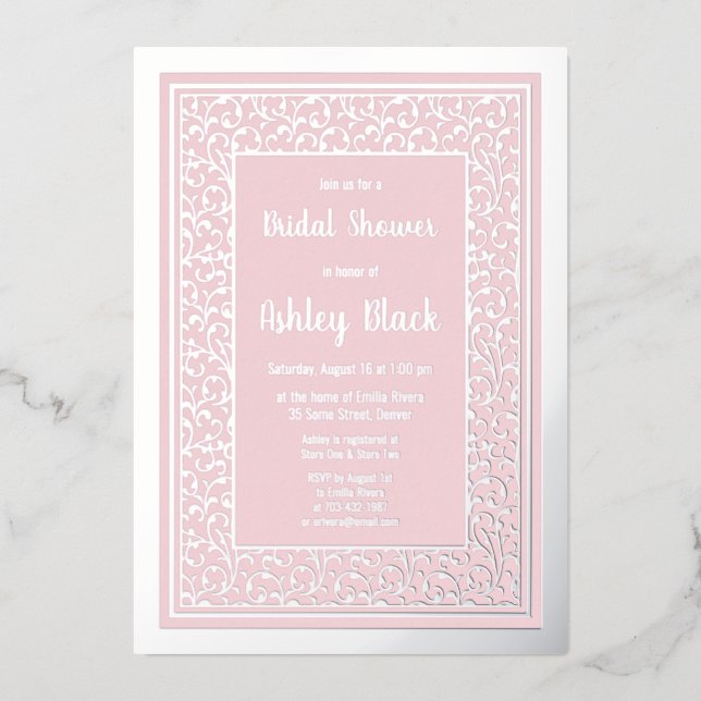 Blush Pink Real Silver Foil Brautparty Folieneinladung (Vorderseite)