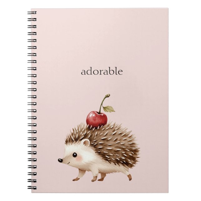 Blush Pink Red Cherry Adorable Hedgehog Notizblock (Vorderseite)