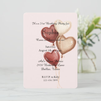 Blush Pink Red Cream Heart Balloons Birthday Einladung