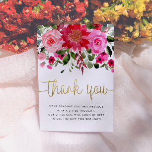 Blush Pink & Red Floral Baby Dusche Vielen Dank Dankeskarte