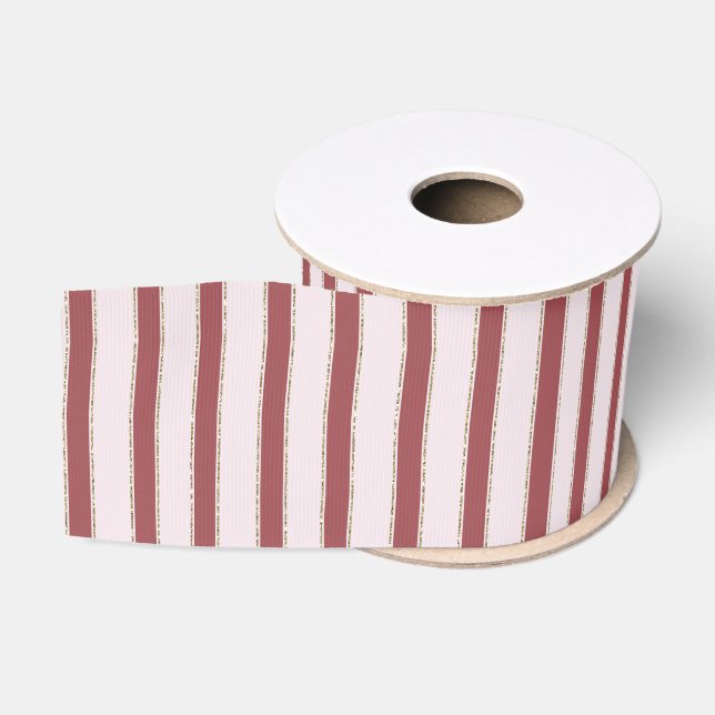 Blush Pink Red Stripes Christmas Ripsband (Spule)