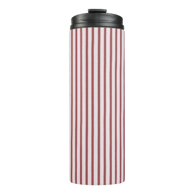 Blush Pink Red Stripes Christmas Thermosbecher (Vorderseite)