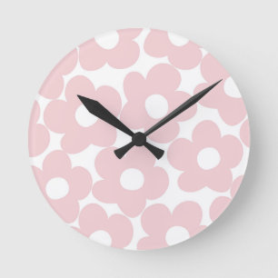 Blush Pink Retro Daisies #1 #decor #art Runde Wanduhr