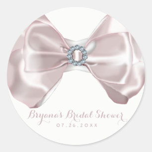 Blush Pink Ribbon & Diamonds Brautparty Chic Runder Aufkleber