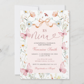 Blush Pink Ribbon Spanish Es Nina Baby Shower  Einladung