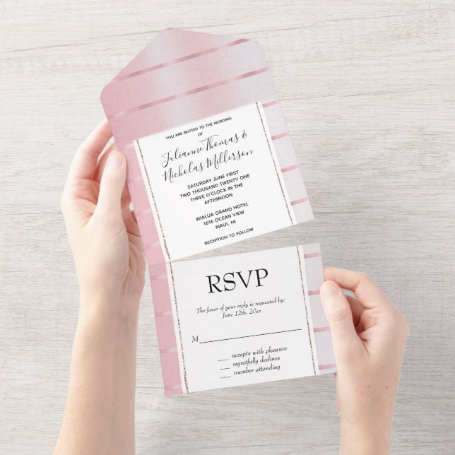 Blush Pink Ribbon Wedding All In One Einladung (Abreißen)