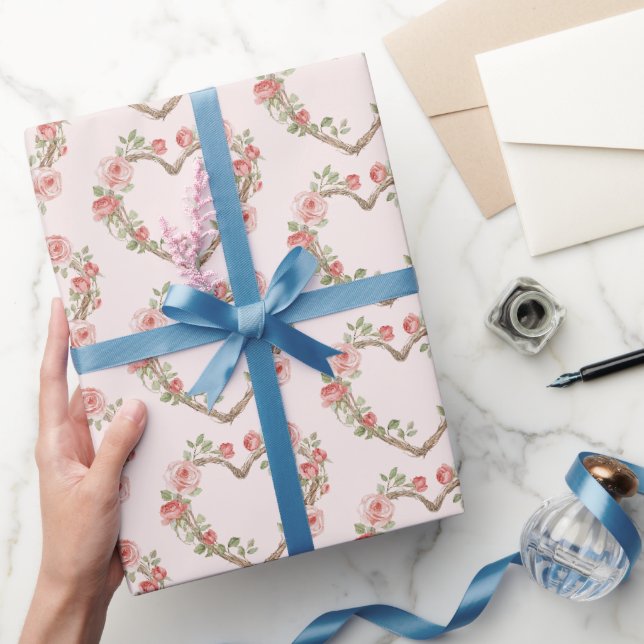 Blush Pink Romantische Rote Rose Blumenkohl Hochze Geschenkpapier (Schenken)