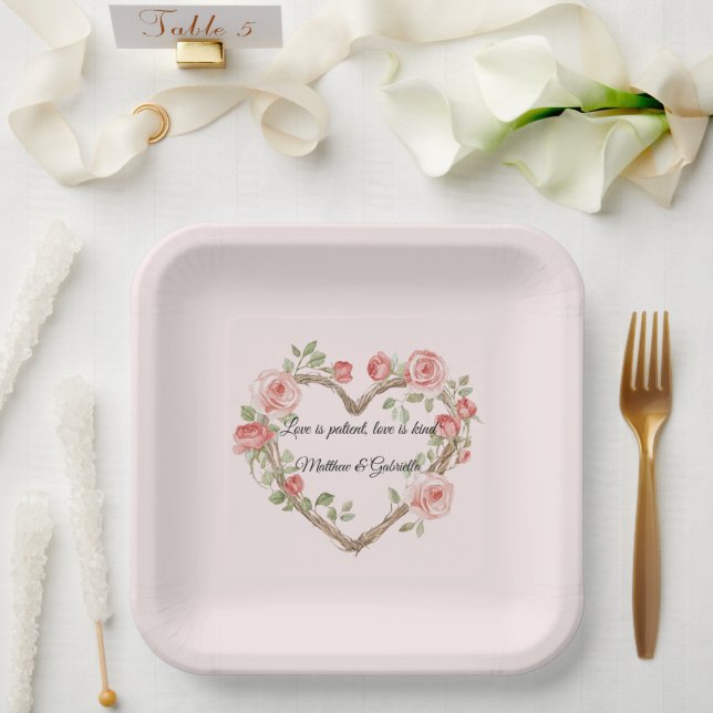 Blush Pink Romantische Rote Rose Blumenkohl Hochze Pappteller (Hochzeit)