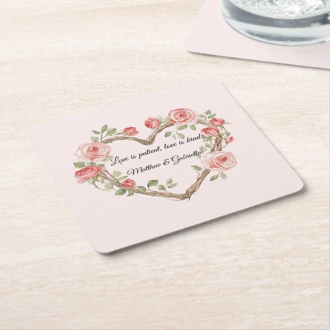 Blush Pink Romantische Rote Rose Blumenkohl Hochze Rechteckiger Pappuntersetzer (angewinkelt)