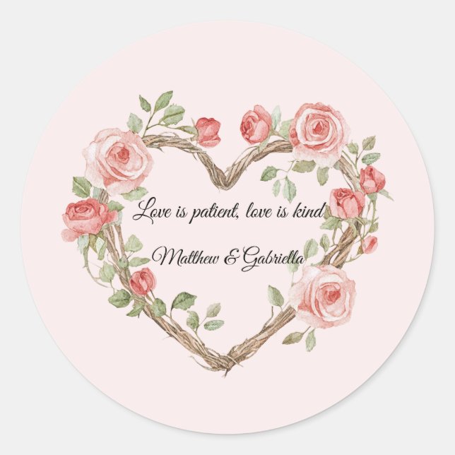 Blush Pink Romantische Rote Rose Blumenkohl Hochze Runder Aufkleber (Vorderseite)