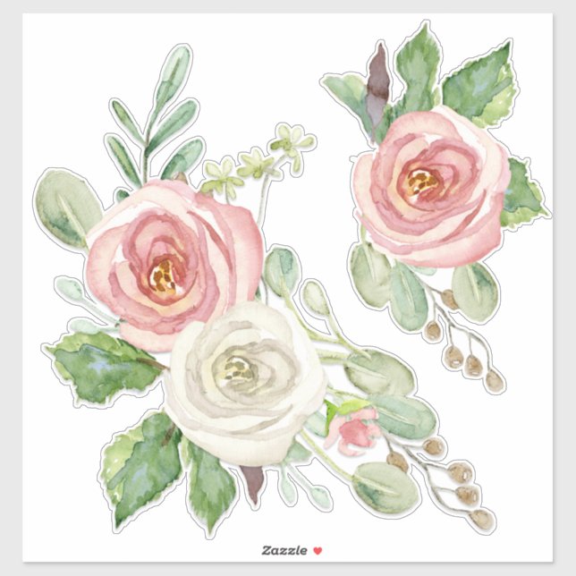 Blush Pink Rose Aquarell Bläschen Blätter Aufkleber (Blatt)