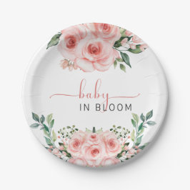 Blush Pink Rose Baby in Blütendusche Windelwindung Pappteller