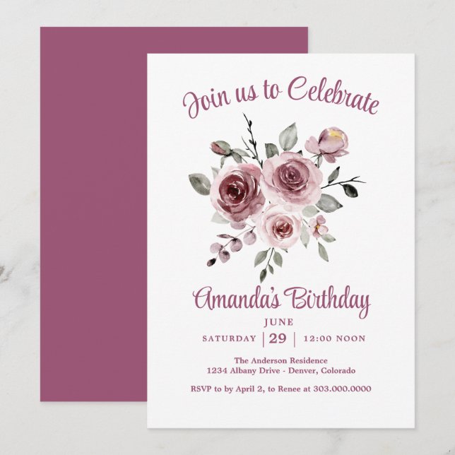 Blush Pink Rose Birthday Party Einladung (Vorne/Hinten)