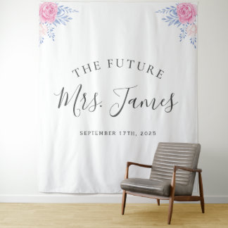 Blush Pink Rose Bläserblütenduft Blau Hochzeitskul Wandteppich