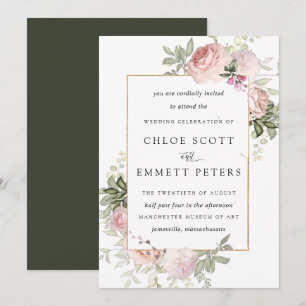 Blush Pink Rose Bloral Hochzeitseinladung Einladung